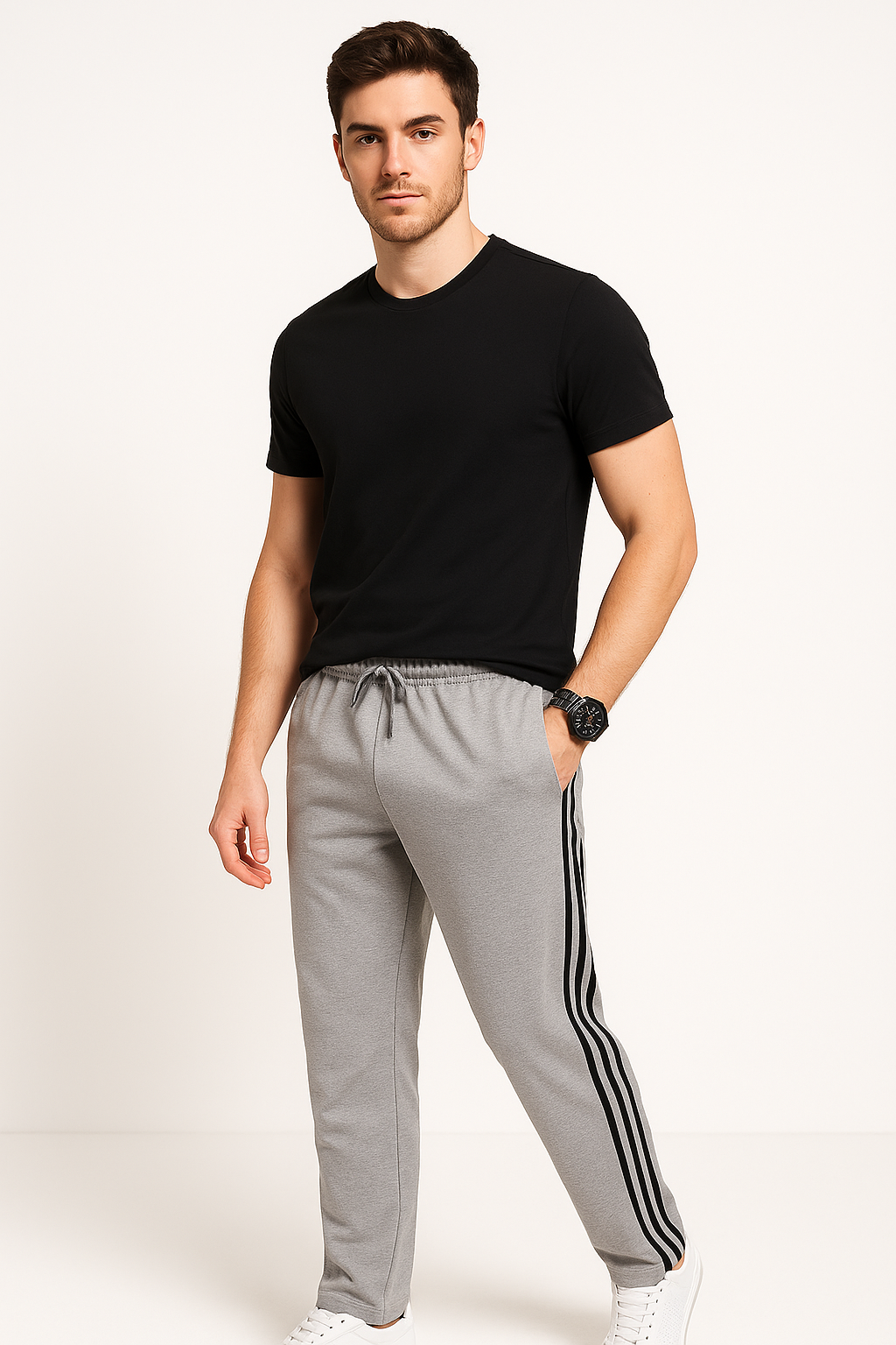 Light Grey Three Stripes Trousers For Men - Soft and Stylish