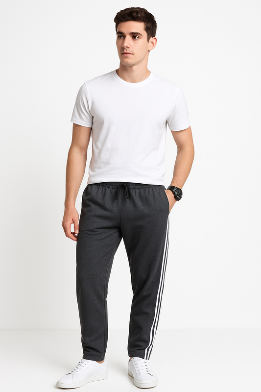 Dark Grey Three Stripes Trousers For Men - Soft and Stylish